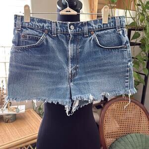 Vintage 90s Levi’s Husky Orange Tab Distressed Demin True Cutoff Jean Shorts